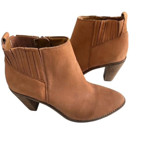 Lucky Brand Nesly Leather Cognac Heeled Western Ankle Booties Womens Size 8M - Picture 3 of 13